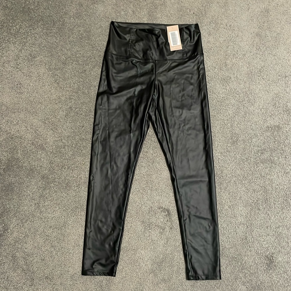 Tummy Tamer Faux Leather Ankle Leggings